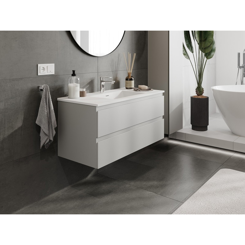 Mexen Orio bathroom cabinet 100 cm with Otis washbasin, 2 drawers, gray matte/white matte - 91A10-10047-2-BFF62-W18M01
