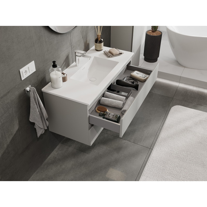 Mexen Orio bathroom cabinet 100 cm with Otis washbasin, 2 drawers, gray matte/white matte - 91A10-10047-2-BFF62-W18M01