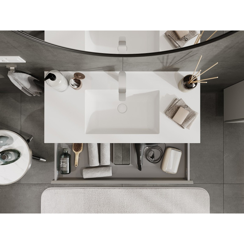 Mexen Orio bathroom cabinet 100 cm with Otis washbasin, 2 drawers, gray matte/white matte - 91A10-10047-2-BFF62-W18M01