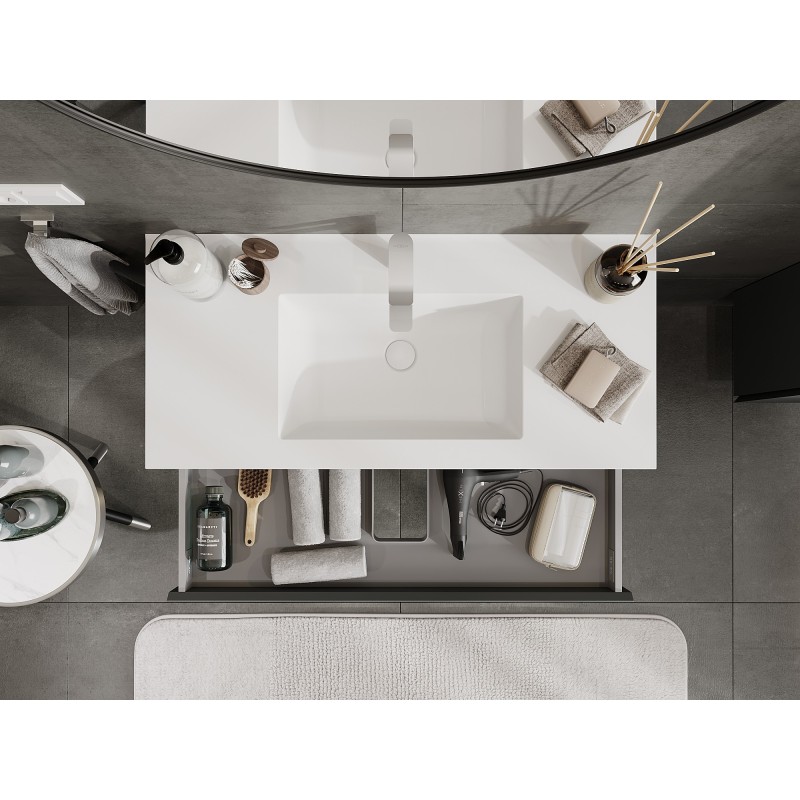 Mexen Orio 100 cm Bathroom Cabinet with Otis Sink, 2 Drawers, Matte Graphite/Matte White - 91A10-10047-2-BFF66-W18M01
