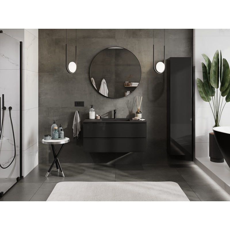 Mexen Orio bathroom cabinet 100 cm with Otis washbasin, 2 drawers, black gloss/black matt - 91A10-10047-2-BFF70-W18M71