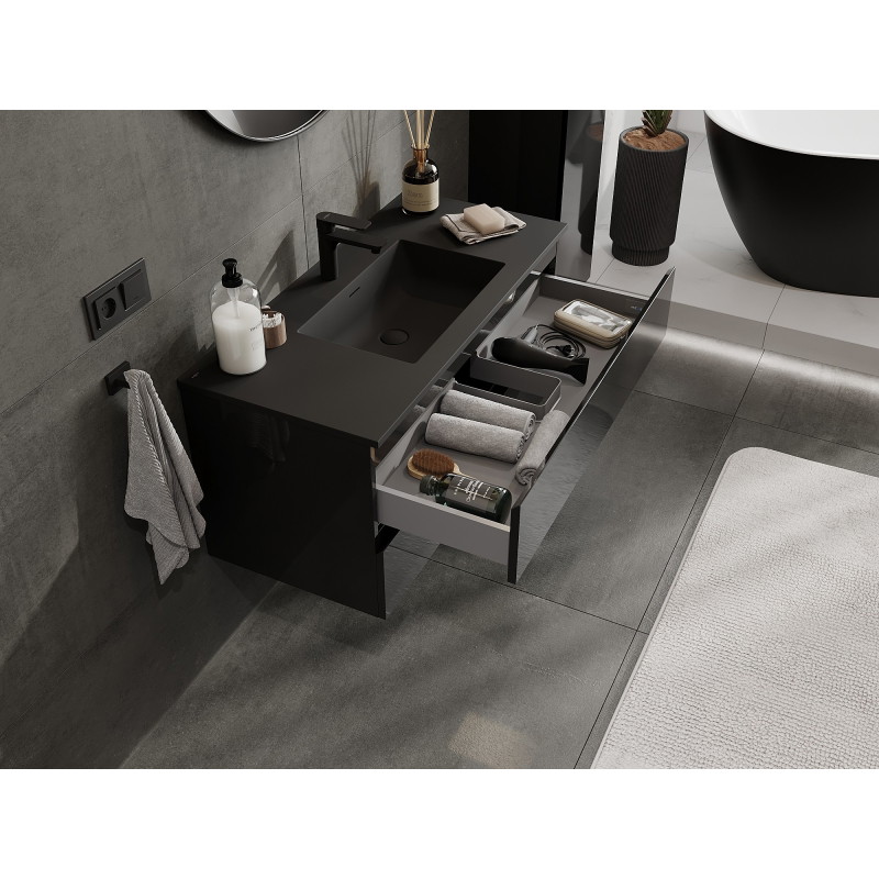 Mexen Orio 100 cm bathroom cabinet with Otis sink, 2 drawers, black gloss/black matte - 91A10-10047-2-BFF70-W18M71