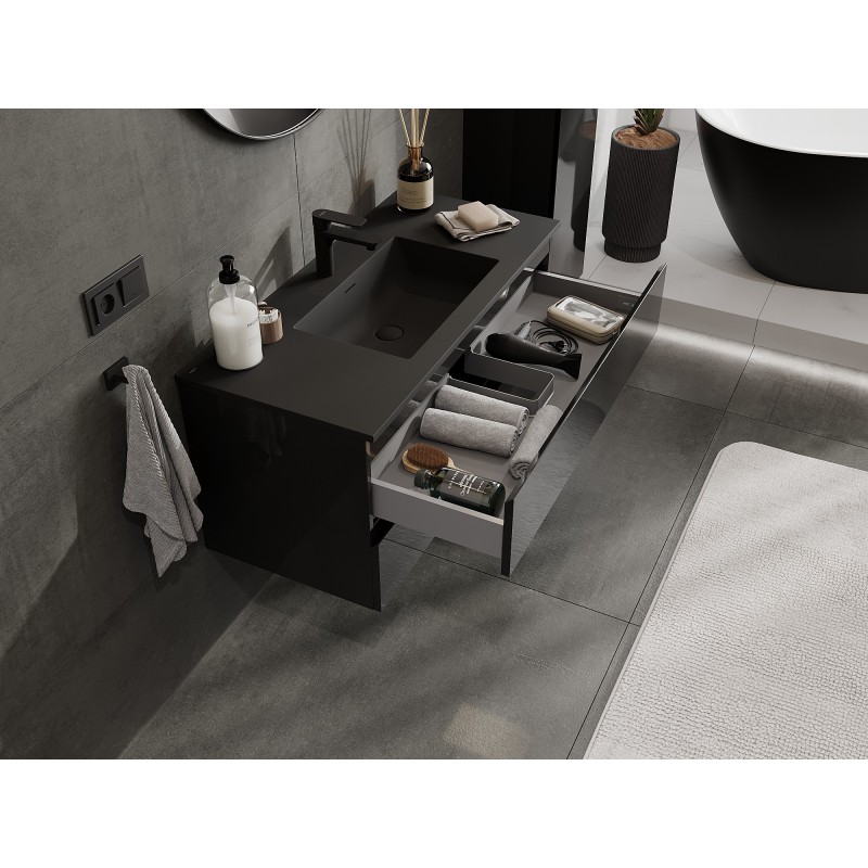 Mexen Orio bathroom cabinet 100 cm with Otis washbasin, 2 drawers, black gloss/black matt - 91A10-10047-2-BFF70-W18M71