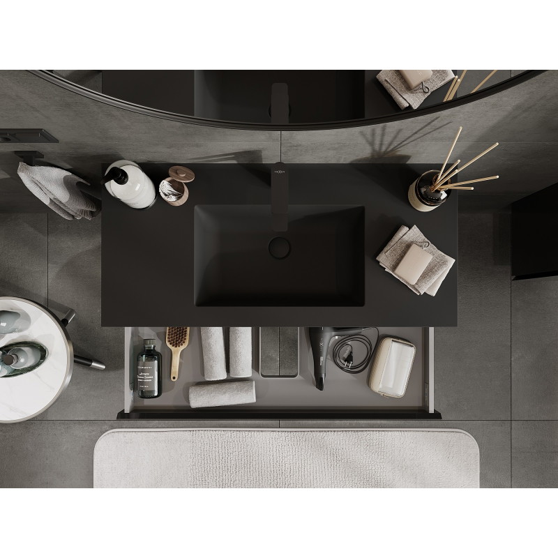 Mexen Orio 100 cm bathroom cabinet with Otis sink, 2 drawers, black gloss/black matte - 91A10-10047-2-BFF70-W18M71