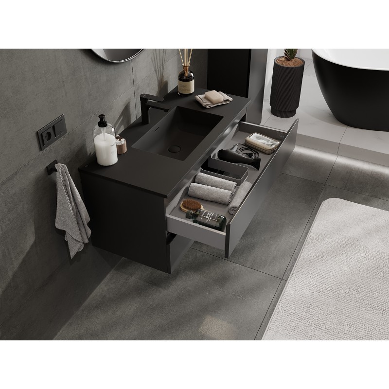 Mexen Orio bathroom cabinet 100 cm with Otis sink, 2 drawers, black matt - 91A10-10047-2-BFF71-W18M71