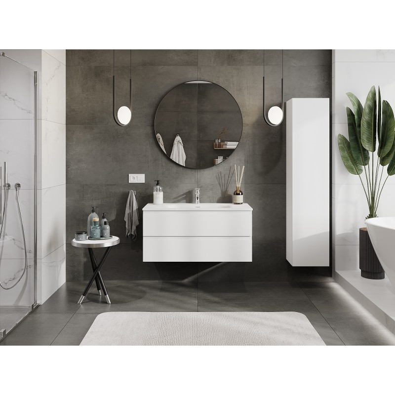 Mexen Orio 100 cm bathroom cabinet with Vela sink, 2 drawers, white matte - 91A10-10047-2-BFF01-W23M01