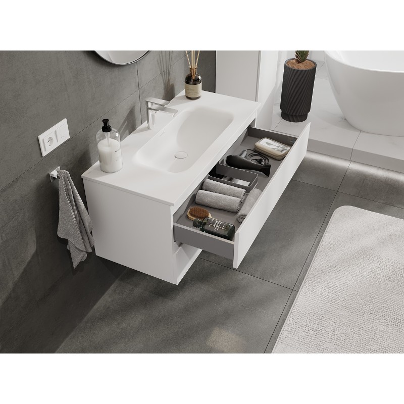 Mexen Orio 100 cm bathroom cabinet with Vela sink, 2 drawers, white matte - 91A10-10047-2-BFF01-W23M01