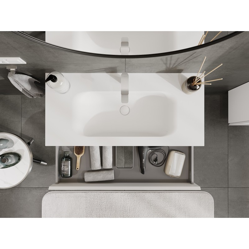 Mexen Orio 100 cm bathroom cabinet with Vela sink, 2 drawers, white matte - 91A10-10047-2-BFF01-W23M01