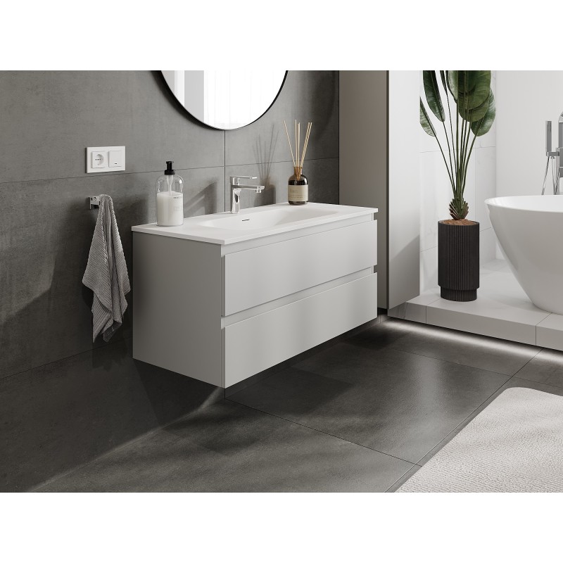 Mexen Orio bathroom cabinet 100 cm with Vela washbasin, 2 drawers, grey matte/white matte - 91A10-10047-2-BFF62-W23M01