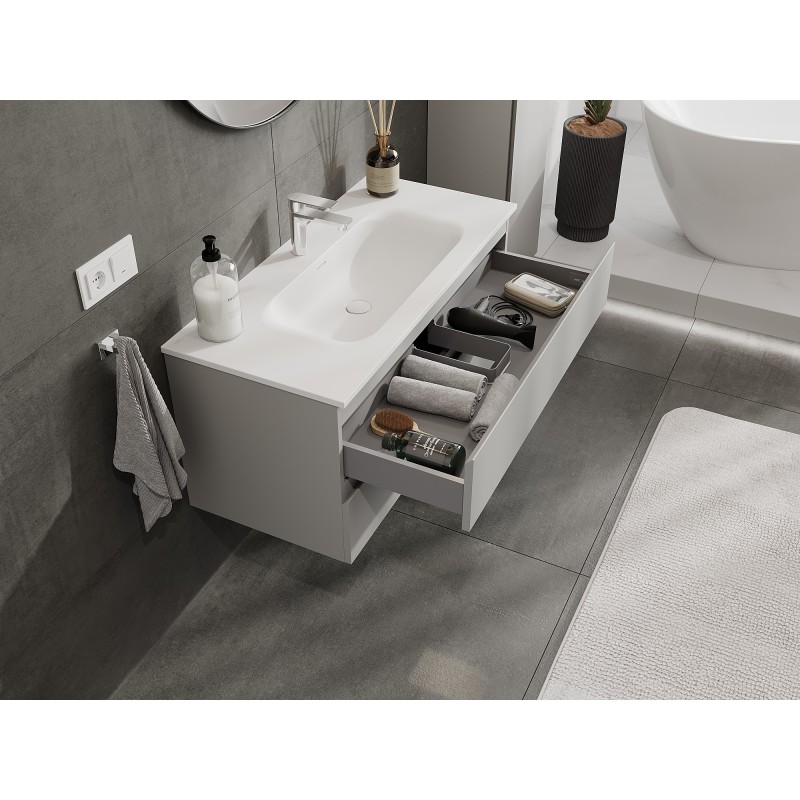 Mexen Orio bathroom cabinet 100 cm with Vela washbasin, 2 drawers, grey matte/white matte - 91A10-10047-2-BFF62-W23M01