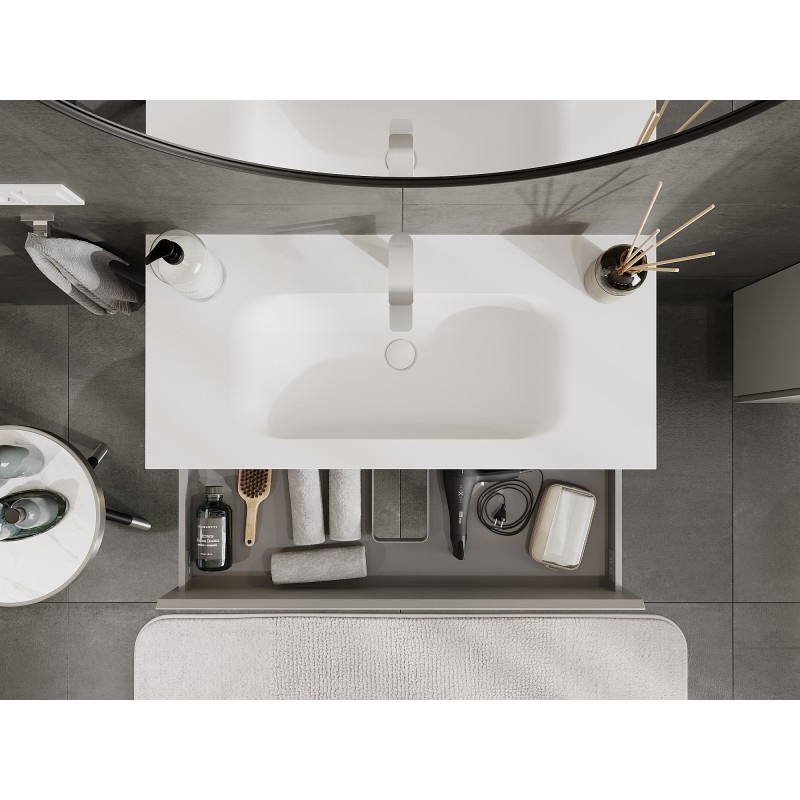 Mexen Orio bathroom cabinet 100 cm with Vela washbasin, 2 drawers, grey matte/white matte - 91A10-10047-2-BFF62-W23M01