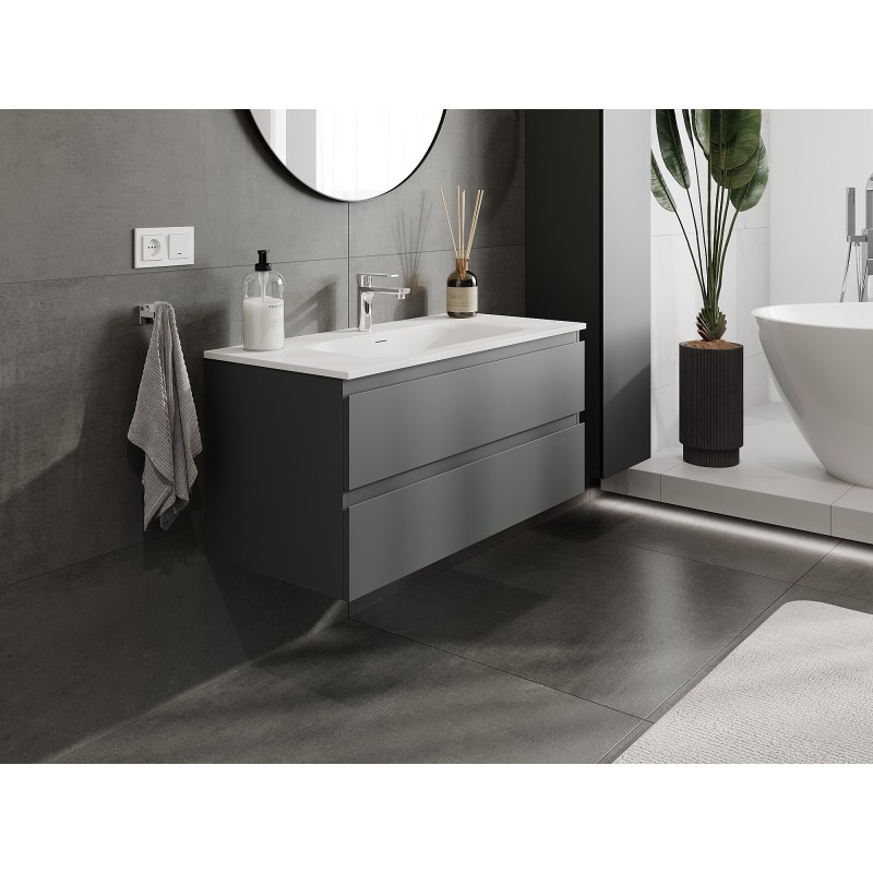 Mexen Orio 100 cm Bathroom Cabinet with Vela Sink, 2 Drawers, Matte Graphite/Matte White - 91A10-10047-2-BFF66-W23M01