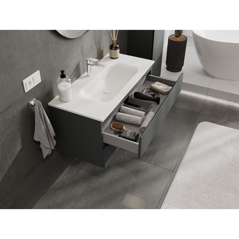 Mexen Orio 100 cm Bathroom Cabinet with Vela Sink, 2 Drawers, Matte Graphite/Matte White - 91A10-10047-2-BFF66-W23M01