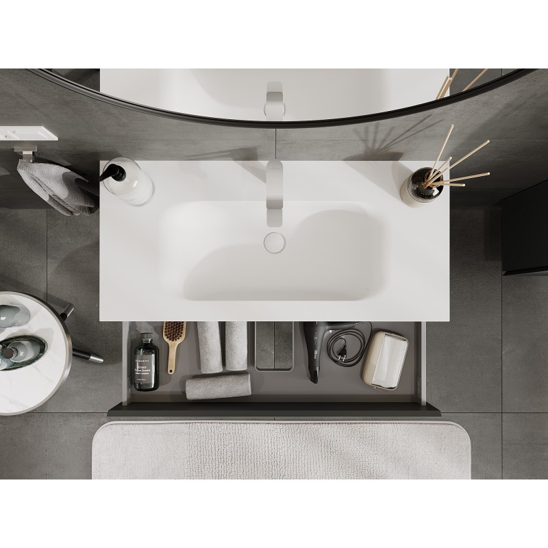 Mexen Orio 100 cm Bathroom Cabinet with Vela Sink, 2 Drawers, Matte Graphite/Matte White - 91A10-10047-2-BFF66-W23M01
