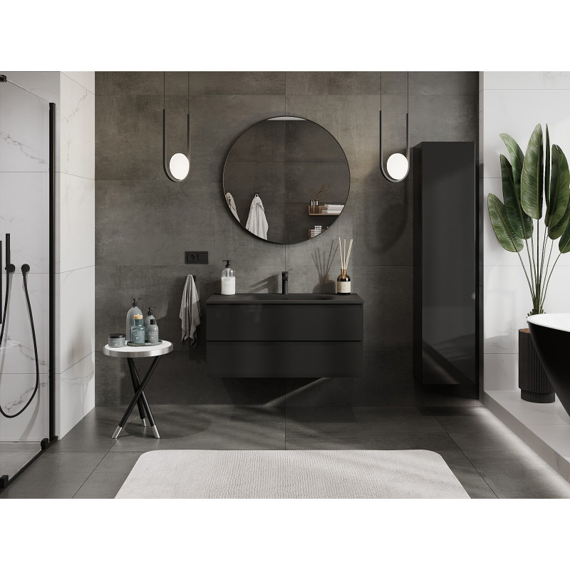 Mexen Orio 100 cm Bathroom Cabinet with Vela Sink, 2 Drawers, Black Gloss/Black Matte - 91A10-10047-2-BFF70-W23M71