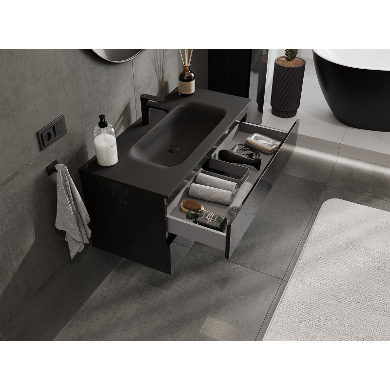 Mexen Orio 100 cm Bathroom Cabinet with Vela Sink, 2 Drawers, Black Gloss/Black Matte - 91A10-10047-2-BFF70-W23M71