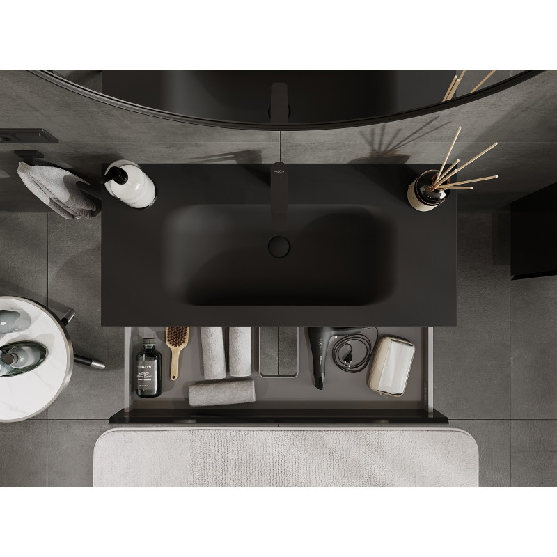 Mexen Orio 100 cm Bathroom Cabinet with Vela Sink, 2 Drawers, Black Gloss/Black Matte - 91A10-10047-2-BFF70-W23M71