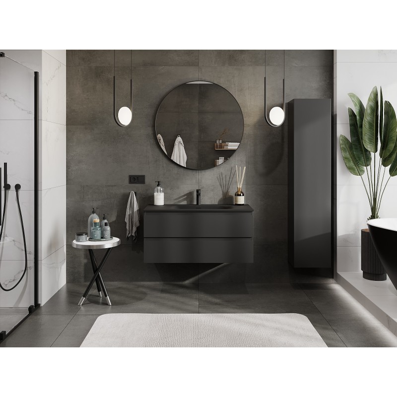 Mexen Orio bathroom cabinet 100 cm with Vela sink, 2 drawers, black matte - 91A10-10047-2-BFF71-W23M71