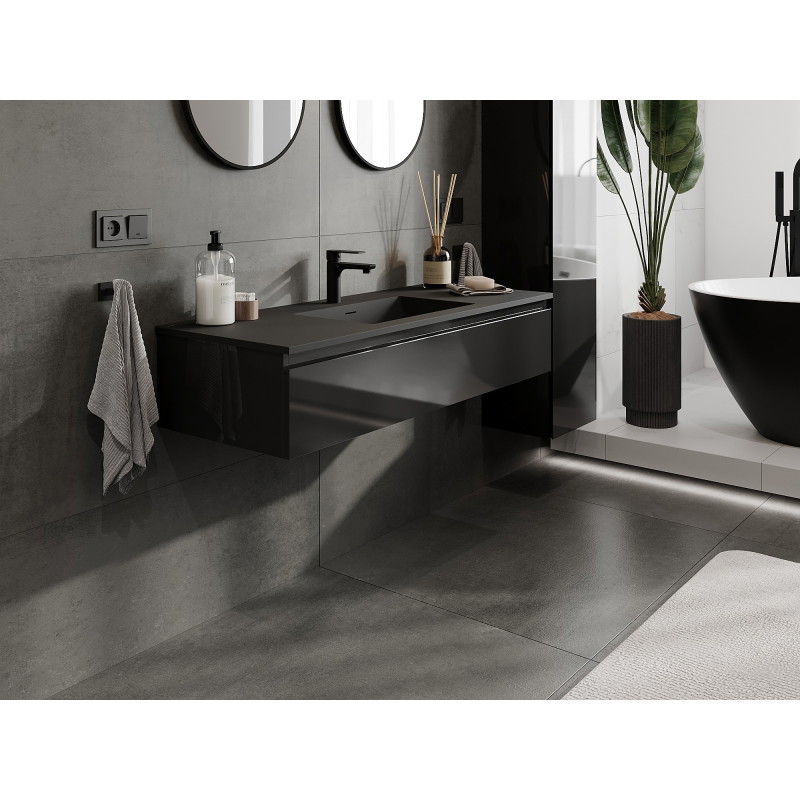 Mexen Orio 120 cm bathroom cabinet with Otis sink, 1 drawer, black gloss/black matte - 91A10-12023-1-BF70-W18M71