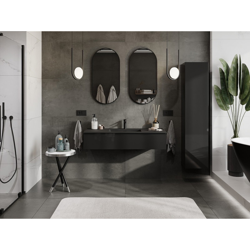 Mexen Orio 120 cm bathroom cabinet with Otis sink, 1 drawer, black gloss/black matte - 91A10-12023-1-BF70-W18M71
