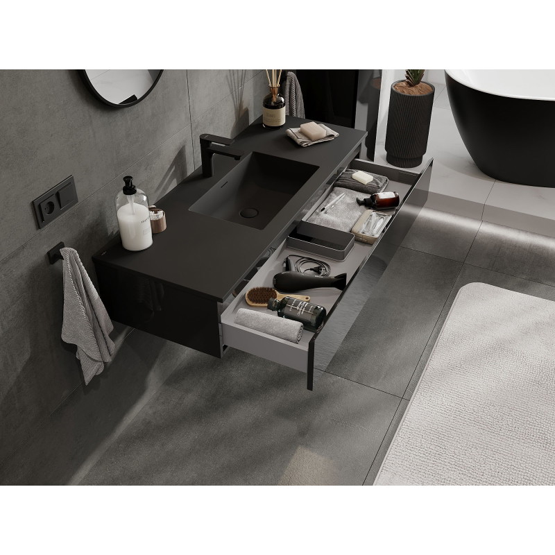 Mexen Orio 120 cm bathroom cabinet with Otis sink, 1 drawer, black gloss/black matte - 91A10-12023-1-BF70-W18M71