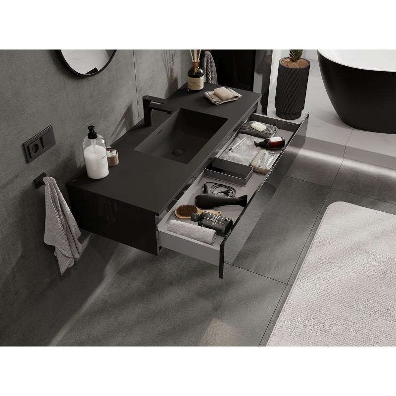 Mexen Orio bathroom cabinet 120 cm with Otis sink, 1 drawer, black gloss/black matt - 91A10-12023-1-BF70-W18M71