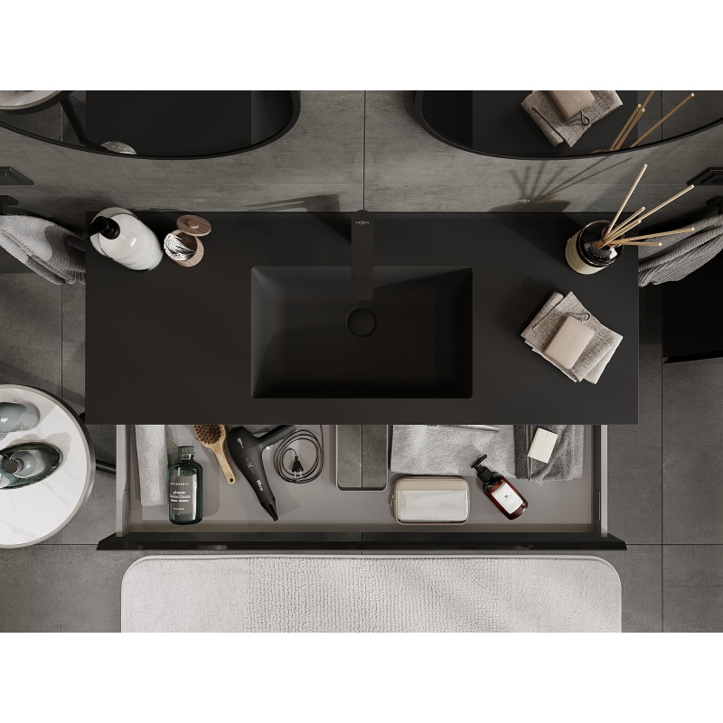 Mexen Orio 120 cm bathroom cabinet with Otis sink, 1 drawer, black gloss/black matte - 91A10-12023-1-BF70-W18M71