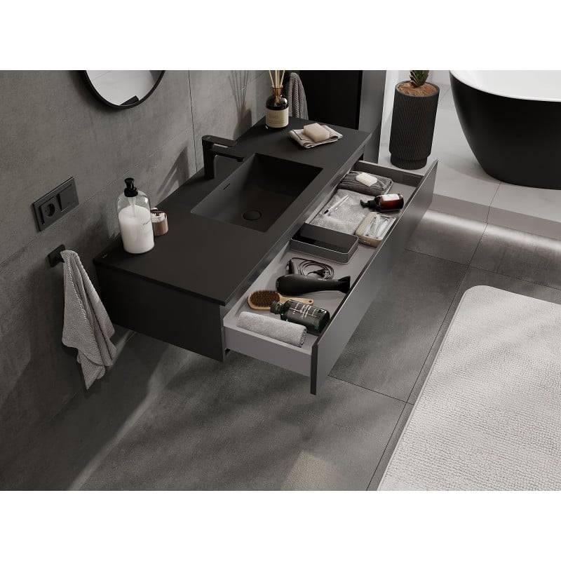 Mexen Orio 120 cm Bathroom Cabinet with Otis Washbasin, 1 Drawer, Black Matte - 91A10-12023-1-BF71-W18M71