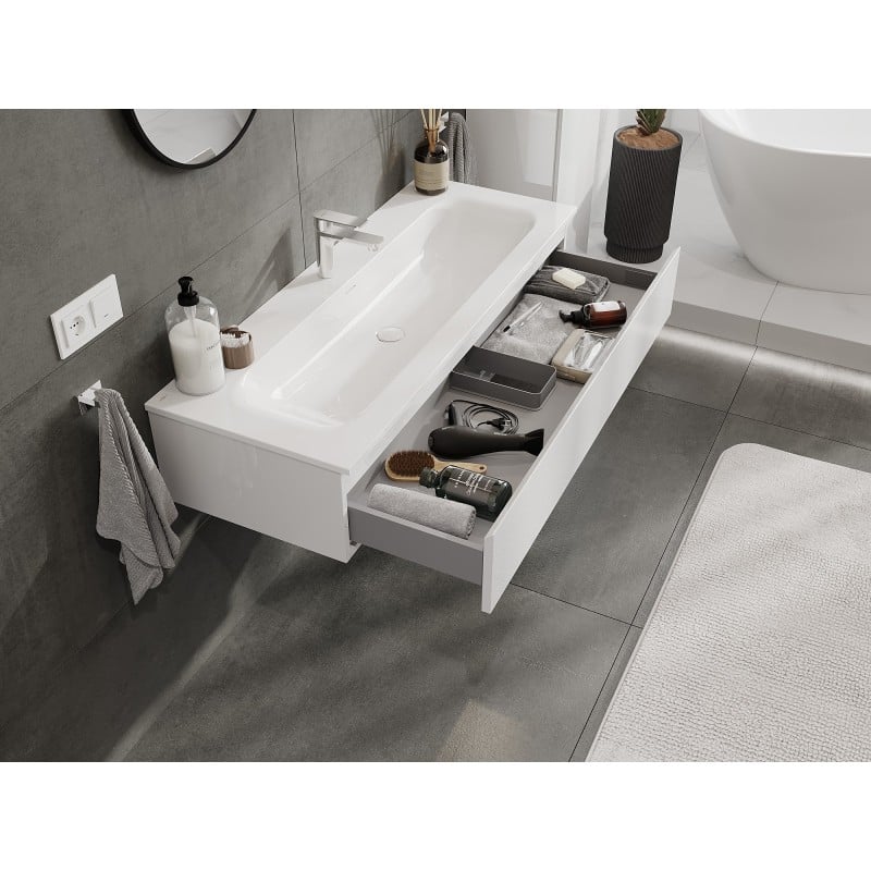 Mexen Orio bathroom cabinet 120 cm with Vela washbasin, 1 drawer, white gloss - 91A10-12023-1-BF00-W23M00