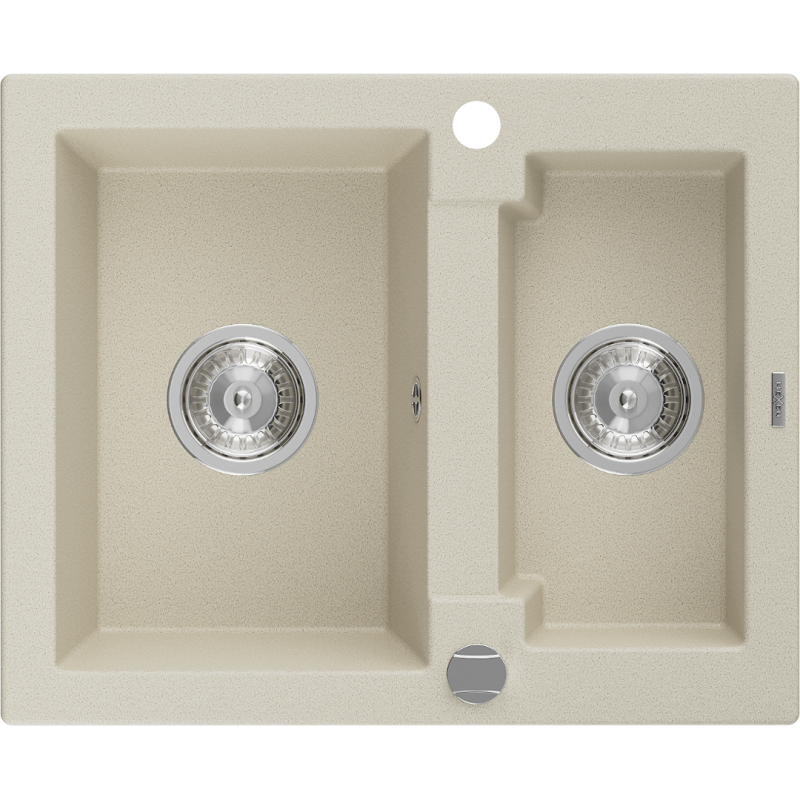 Mexen Carlos 1.5-bowl granite sink 582 x 475 mm, beige, chrome siphon - 6518581500-69