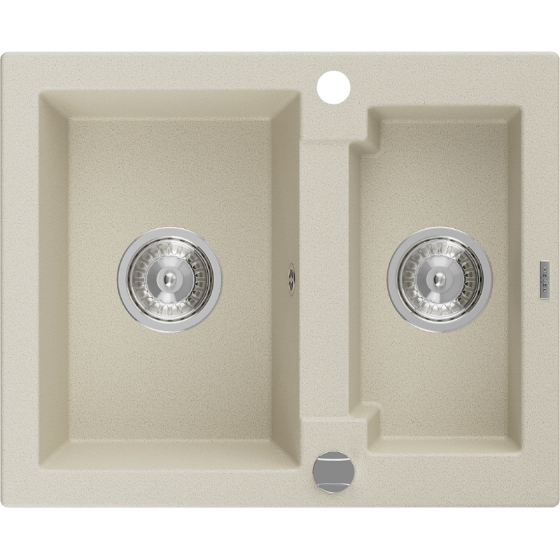 Mexen Carlos granite sink 1.5-bowl 582 x 475 mm, beige, chrome siphon - 6518581500-69