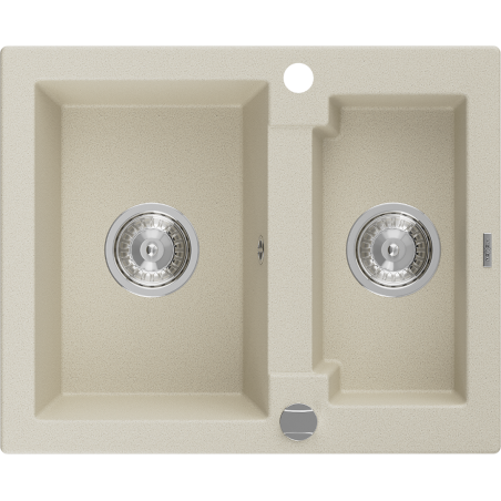 Mexen Carlos 1.5-bowl granite sink 582 x 475 mm, beige, chrome siphon - 6518581500-69