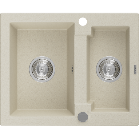 Mexen Carlos granite sink 1.5-bowl 582 x 475 mm, beige, chrome siphon - 6518581500-69