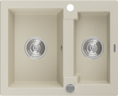 Mexen Carlos granite sink 1.5-bowl 582 x 475 mm, beige, chrome siphon - 6518581500-69