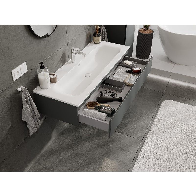 Mexen Orio Bathroom Cabinet 120 cm with Vela Sink, 1 Drawer, Matte Graphite/Matte White - 91A10-12023-1-BF66-W23M01