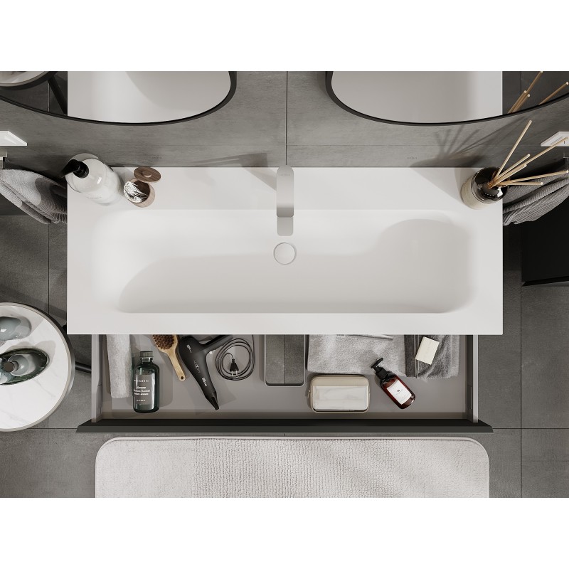 Mexen Orio Bathroom Cabinet 120 cm with Vela Sink, 1 Drawer, Matte Graphite/Matte White - 91A10-12023-1-BF66-W23M01