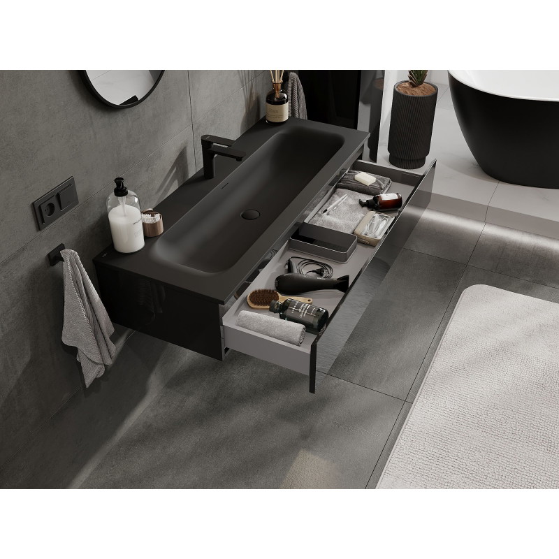 Mexen Orio bathroom cabinet 120 cm with Vela sink, 1 drawer, black gloss/black matte - 91A10-12023-1-BF70-W23M71