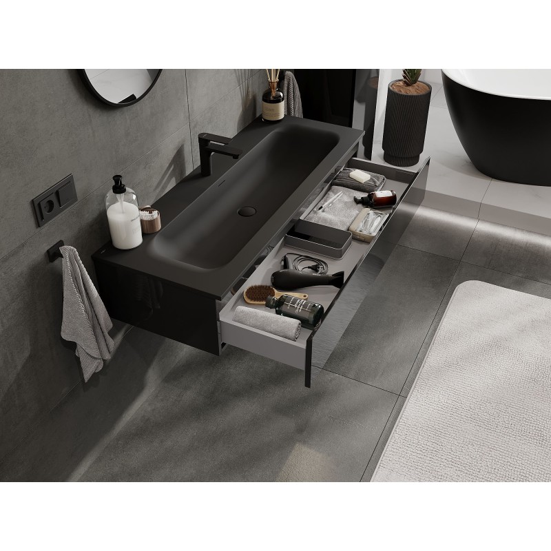 Mexen Orio bathroom cabinet 120 cm with Vela washbasin, 1 drawer, black gloss/black matte - 91A10-12023-1-BF70-W23M71
