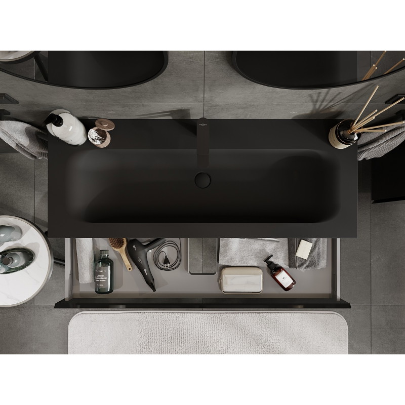 Mexen Orio bathroom cabinet 120 cm with Vela sink, 1 drawer, black gloss/black matte - 91A10-12023-1-BF70-W23M71