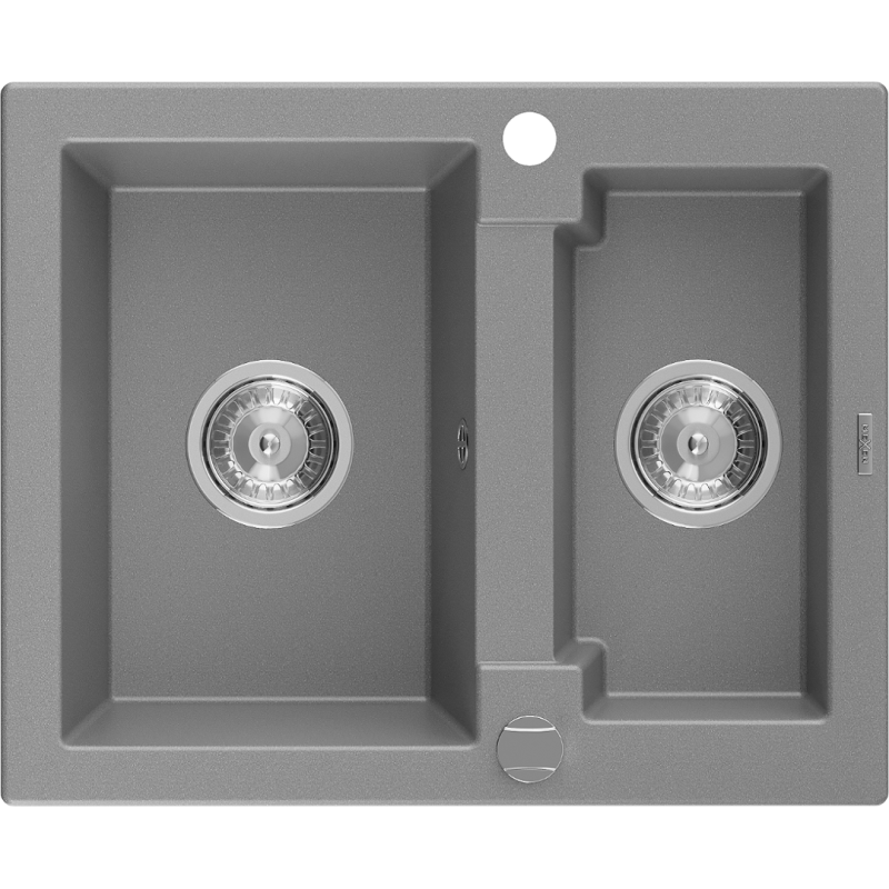 Mexen Carlos 1.5-bowl granite sink 582 x 475 mm, grey, chrome siphon - 6518581500-71