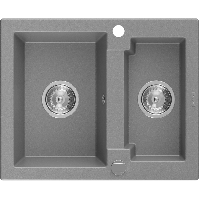 Mexen Carlos granite sink 1.5-bowl 582 x 475 mm, gray, chrome siphon - 6518581500-71