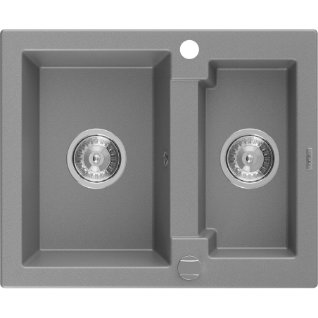 Mexen Carlos 1.5-bowl granite sink 582 x 475 mm, grey, chrome siphon - 6518581500-71