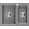 Mexen Carlos granite sink 1.5-bowl 582 x 475 mm, gray, chrome siphon - 6518581500-71