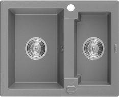 Mexen Carlos granite sink 1.5-bowl 582 x 475 mm, gray, chrome siphon - 6518581500-71