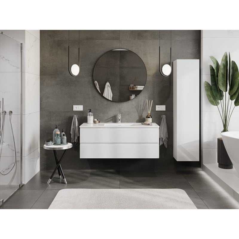 Mexen Orio bathroom cabinet 120 cm with Otis washbasin, 2 drawers, white gloss - 91A10-12047-2-BFF00-W18M00