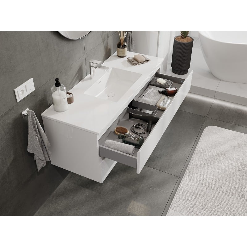 Mexen Orio bathroom cabinet 120 cm with Otis washbasin, 2 drawers, white gloss - 91A10-12047-2-BFF00-W18M00
