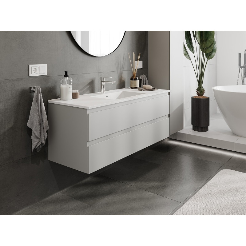Mexen Orio 120 cm bathroom cabinet with washbasin Otis, 2 drawers, gray matte/white matte - 91A10-12047-2-BFF62-W18M01