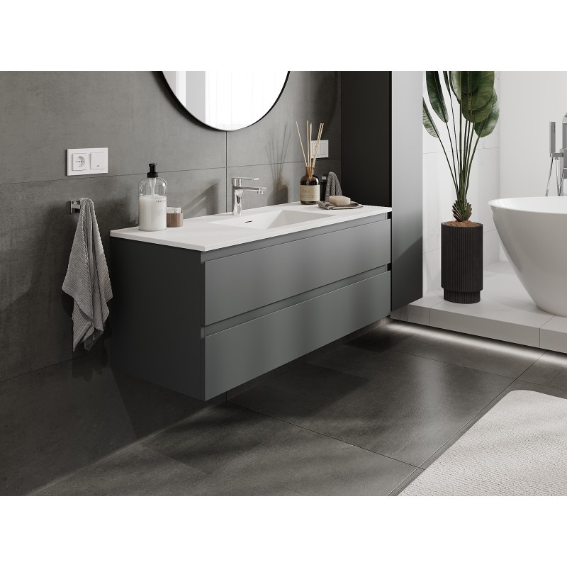 Mexen Orio bathroom cabinet 120 cm with Otis washbasin, 2 drawers, matte graphite/white matte - 91A10-12047-2-BFF66-W18M01