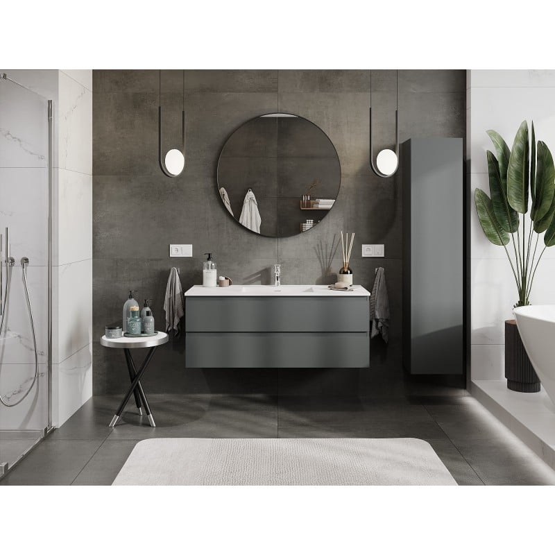 Mexen Orio bathroom cabinet 120 cm with Otis washbasin, 2 drawers, matte graphite/white matte - 91A10-12047-2-BFF66-W18M01