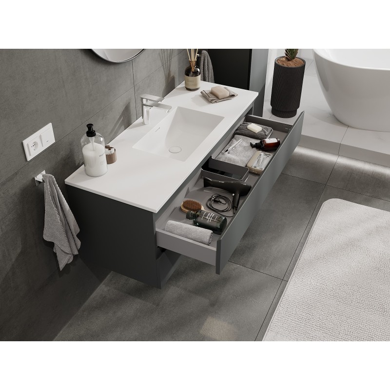 Mexen Orio bathroom cabinet 120 cm with Otis washbasin, 2 drawers, matte graphite/white matte - 91A10-12047-2-BFF66-W18M01